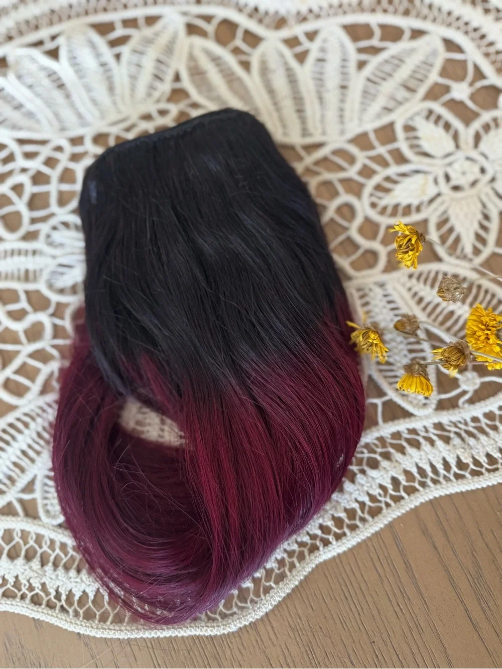 100% Human Hair Clip-In Extensions Black to Burgundy Ombre | Straight